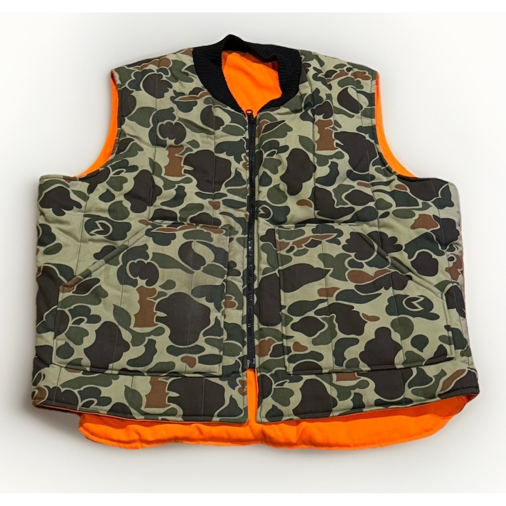 Vintage Walls Duck Camo Hunting Vest XL Reversible Orange Blizzard Proof Bauer